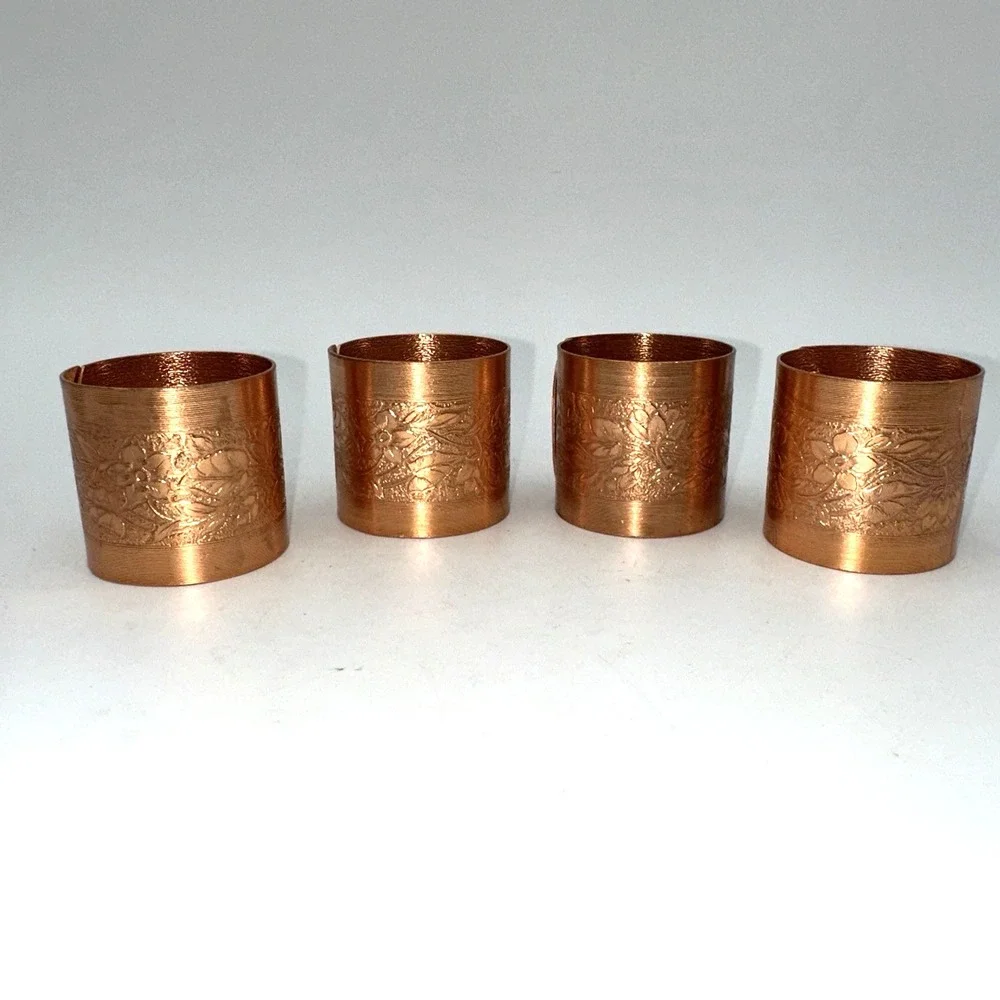 Coppercraft Guild Napkin Rings Copper Floral Embossed Set of 4 Boxed